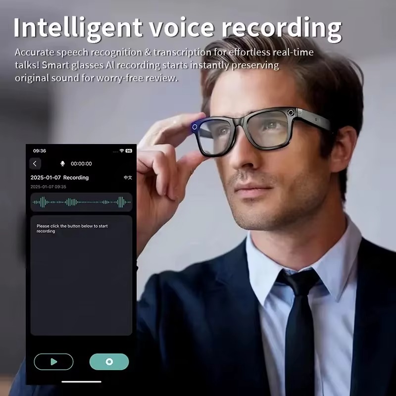Person wearing recording glasses in daily life